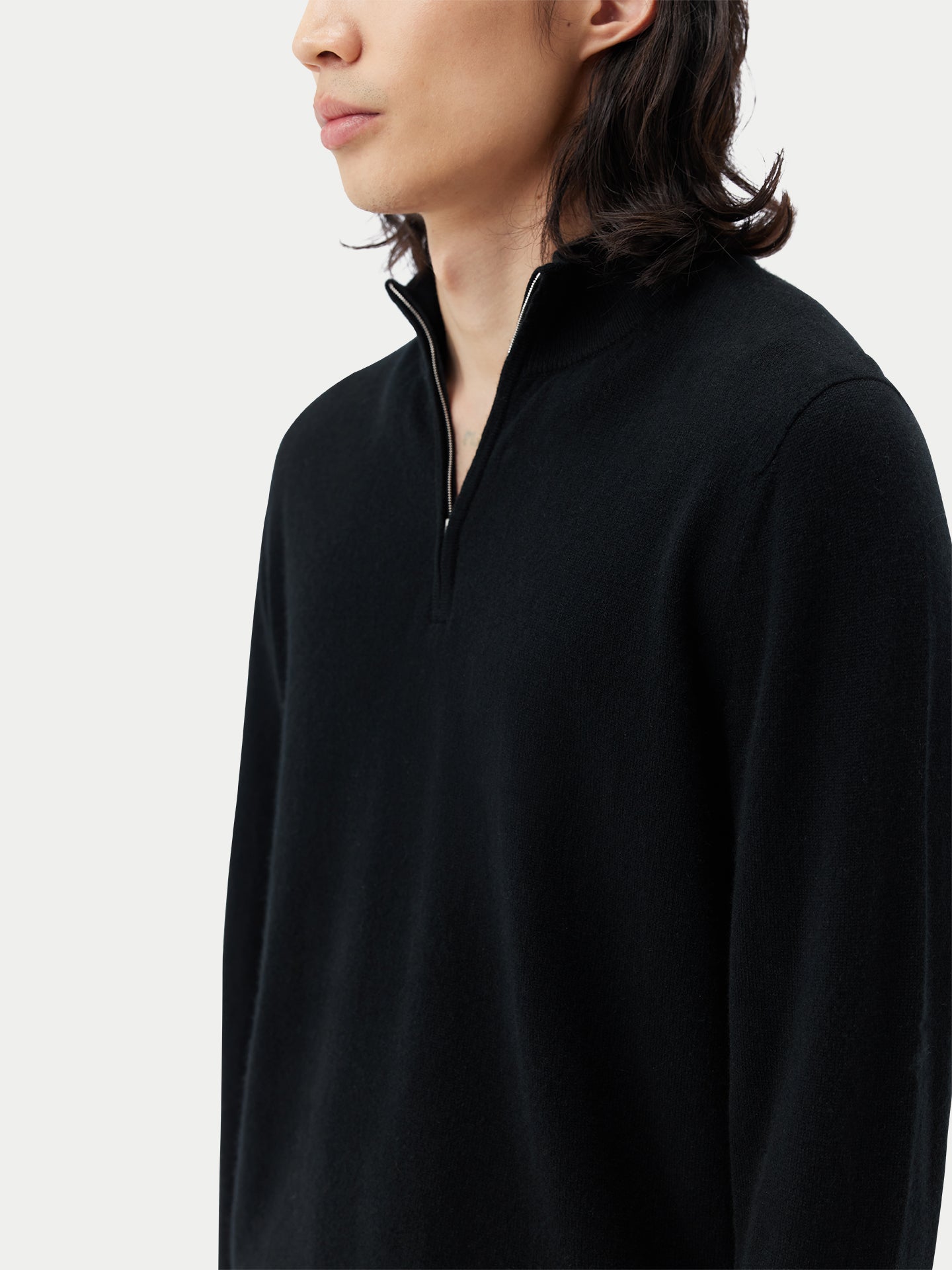 Men's Cashmere Half Zip Sweater Black - Gobi Cashmere
