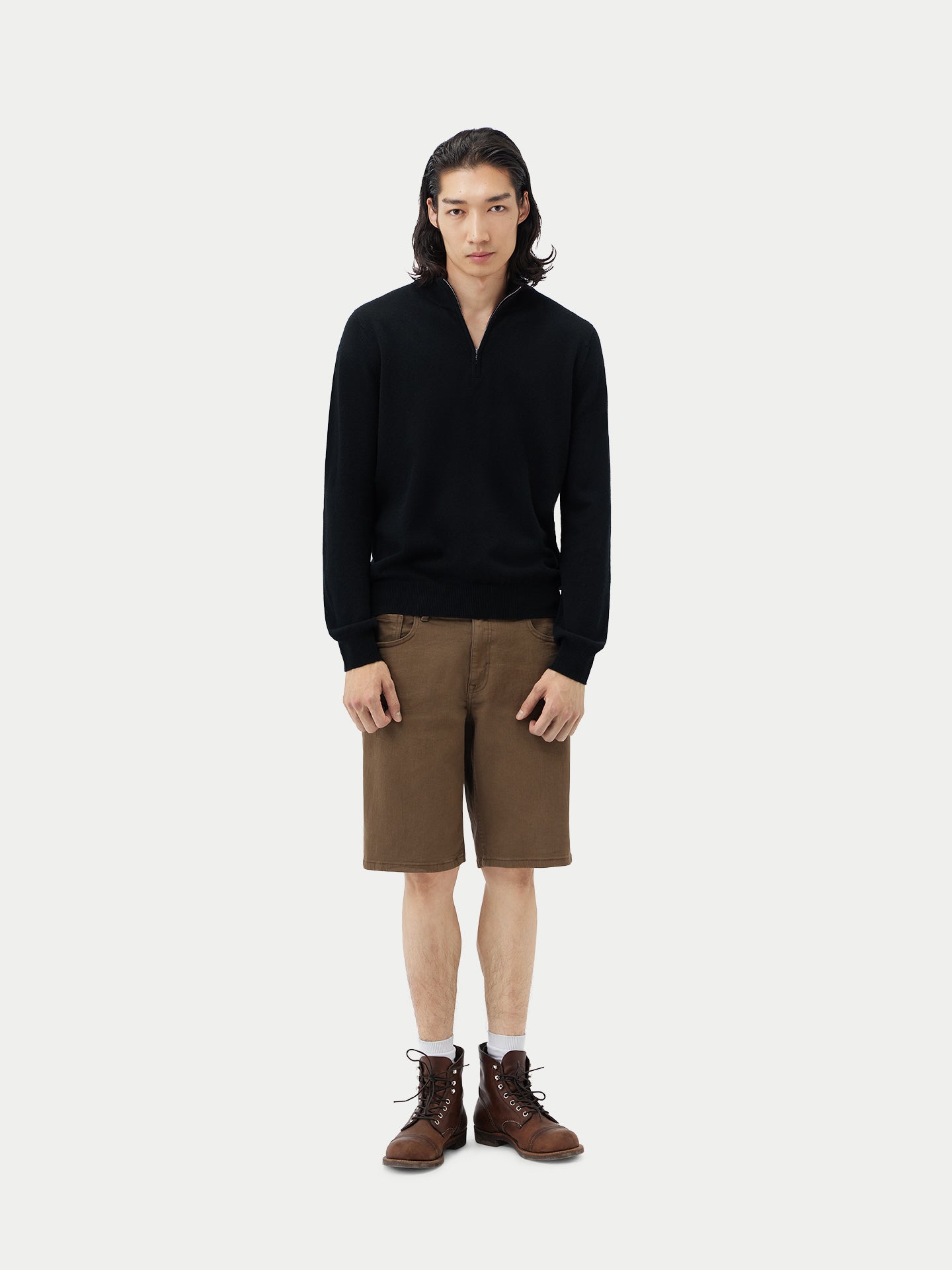 Men's Cashmere Half Zip Sweater Black - Gobi Cashmere
