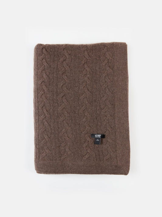 Unisex Cashmere Cable Knit Blanket Cocoa - Gobi Cashmere