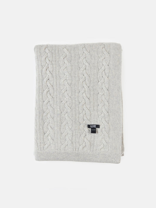 Unisex Cashmere Cable Knit Blanket Dawn Blue - Gobi Cashmere