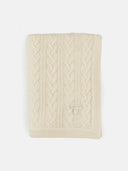Unisex Cashmere Cable Knit Blanket White- Gobi Cashmere