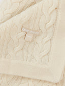 Unisex Cashmere Cable Knit Blanket White- Gobi Cashmere