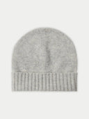 A gray cashmere beanie for kids with a folded over brim. #color_dawn-blue