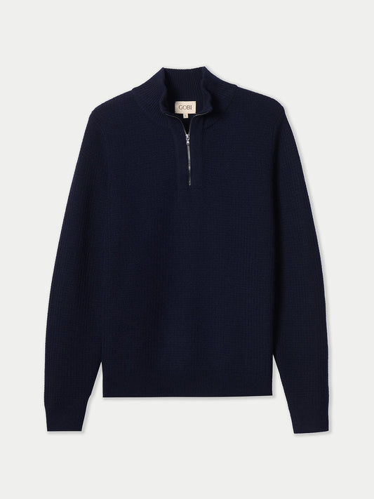 Men's Cashmere Waffle Knit Half-Zip Jumper