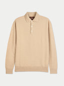 Flat lay of the Cashmere Classic Polo Jumper in Beige.