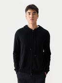 Men's Zip-Up Cashmere Hoodie Black | GOBI UK