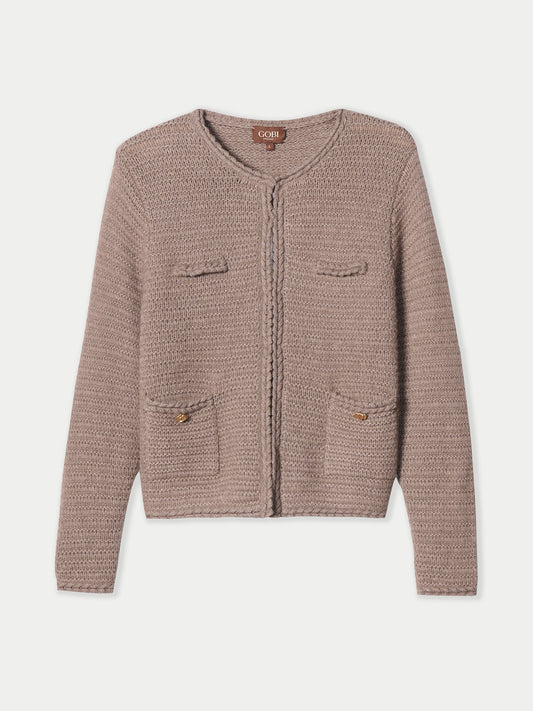 Organic Colour Textured Knit Cashmere Jacket-Style Cardigan