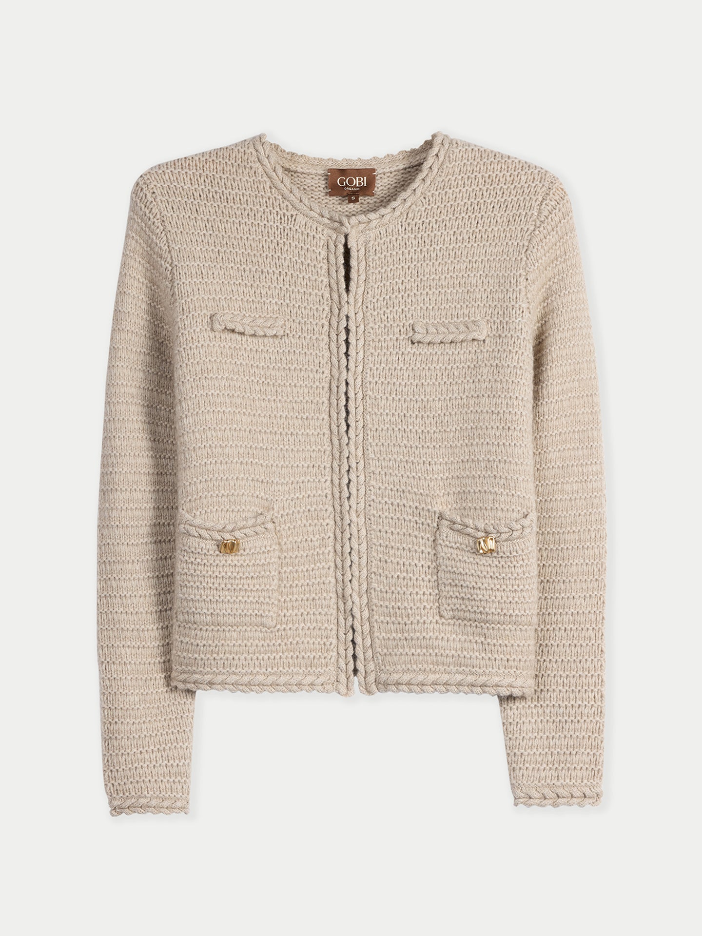 Organic Colour Textured Knit Cashmere Jacket-Style Cardigan