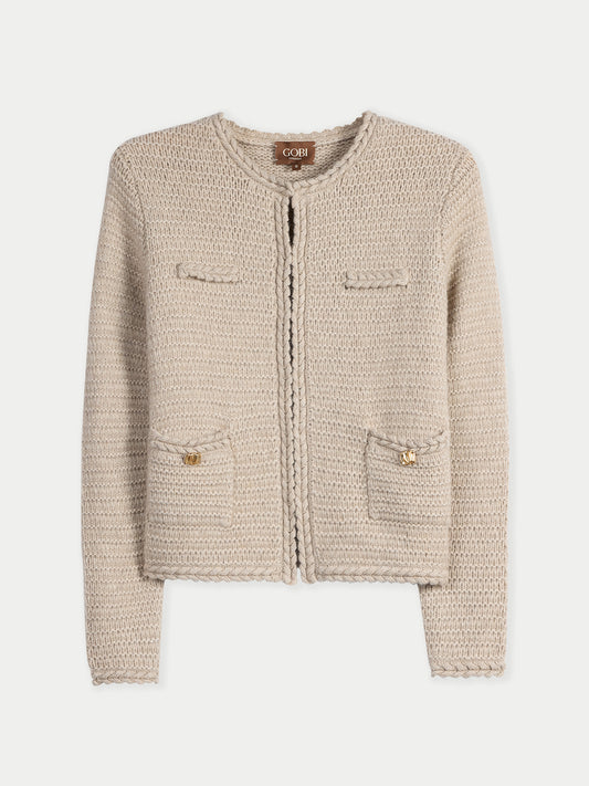 Organic Colour Textured Knit Cashmere Jacket-Style Cardigan