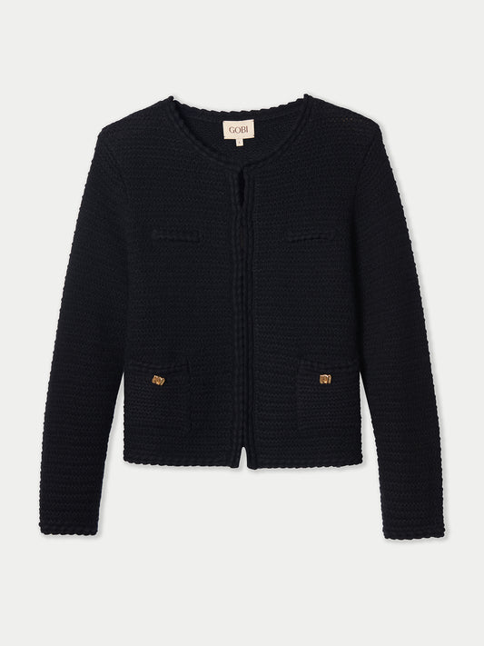 Textured Knit Cashmere Jacket-Style Cardigan