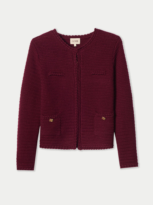 Textured Knit Cashmere Jacket-Style Cardigan