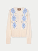 Cashmere Argyle Cardigan White - Gobi Cashmere