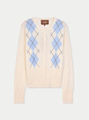 Cashmere Argyle Cardigan White - Gobi Cashmere #color_white