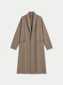 Flat lay of the Cashmere Shawl-Collar Long Cardigan in Taupe.