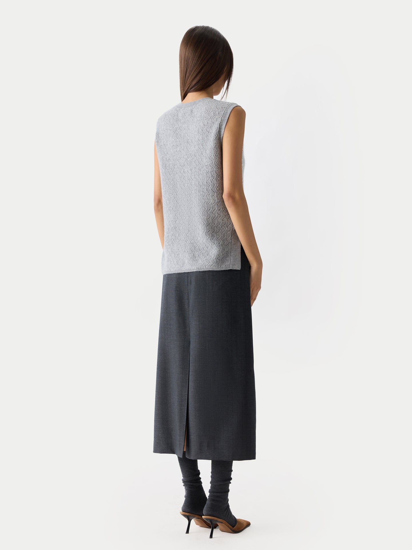 Ajour Knit Crewneck Cashmere Vest