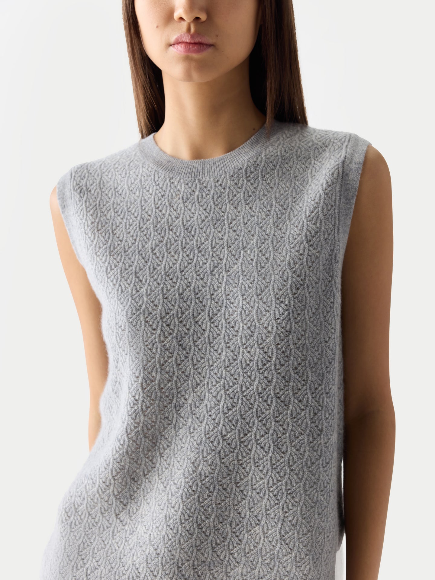 Ajour Knit Crewneck Cashmere Vest