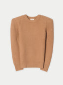 Brown ribbed sweater on a light gray background #color_camel