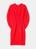 Red dress with puff sleeves on a light gray background #color_fiery-red