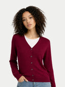 Timeless Cashmere V-Neck Cardigan Bordeaux - Gobi Cashmere