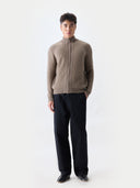 Men's Twо-Tone Full-Zip Cashmere Cardigan | GOBI UK #color_taupe