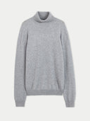 A gray cashmere turtle neck jumper on a white background. #color_vapor-blue