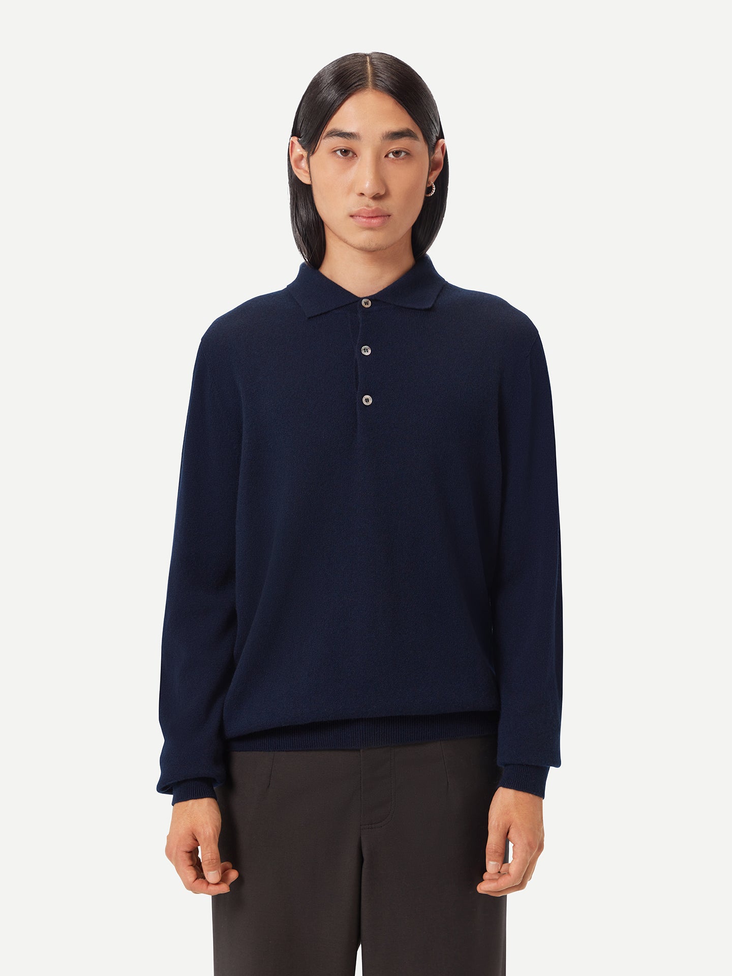 Men's Cashmere Polo Sweater Navy - Gobi Cashmere