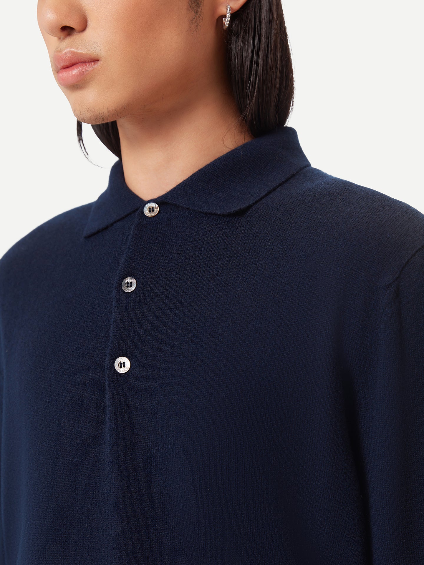 Men's Cashmere Polo Sweater Navy - Gobi Cashmere