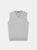 A gray cashmere vest with a V-neck collar, displayed against a neutral background. #color_dawn-blue