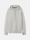 A gray men's cashmere pullover with a hood and front pouch, displayed against a white background. #color_dawn-blue