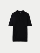 A black cashmere silk short-sleeve polo shirt.