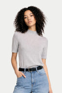 Cashmere Silk Shirt with High Neck Vapor Blue - Gobi Cashmere