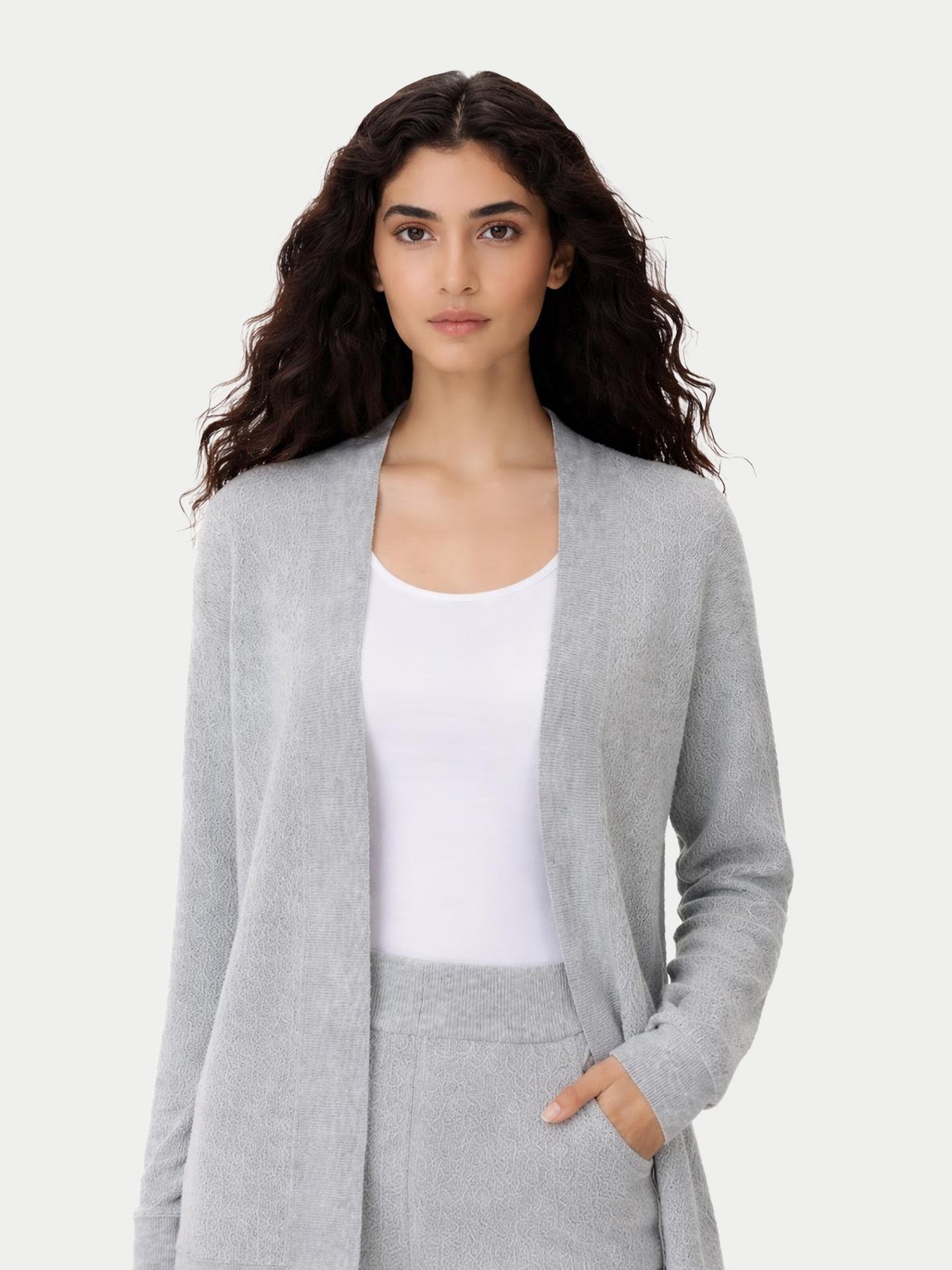 Ajour Knit Open-Front Cashmere Cardigan