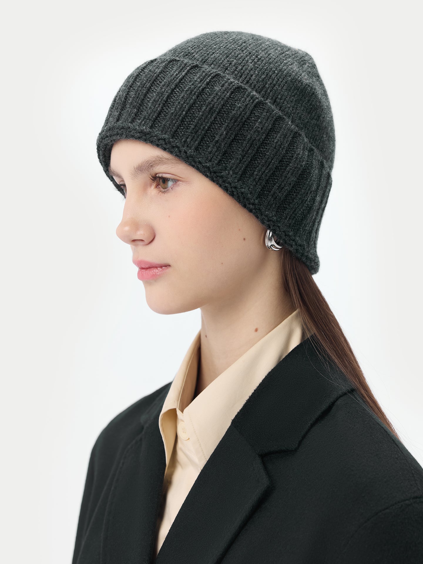 Cashmere Rib Knit Hat /Unisex/