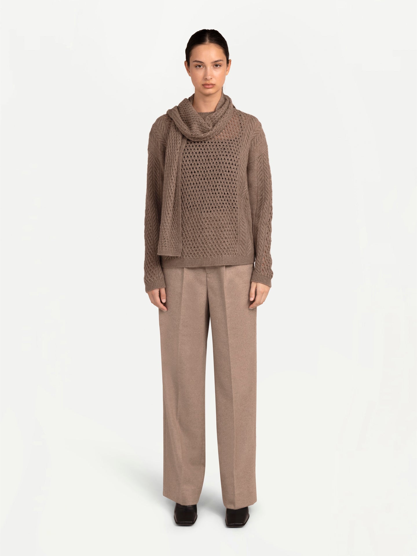GOBI Cashmere Belted Wide Leg Trousers Giorgio Spina Taupe