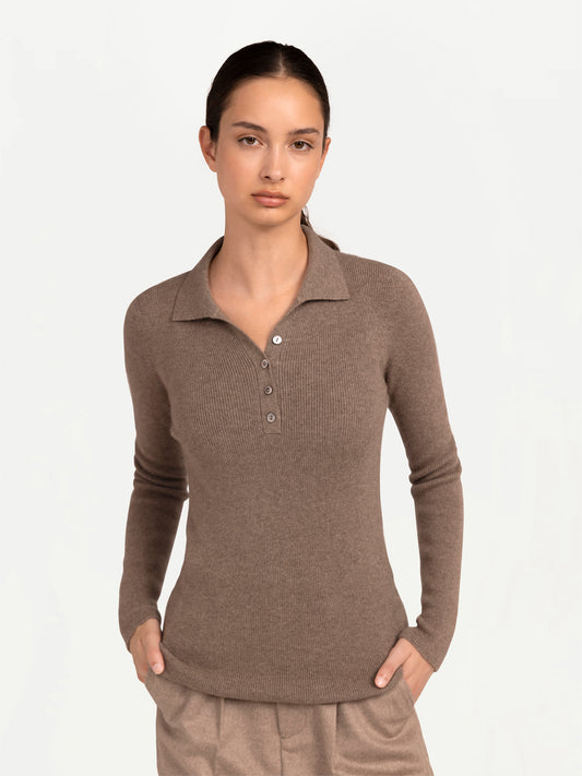 Women's Organic Cashmere Lightweight Polo Giorgio Spina Taupe