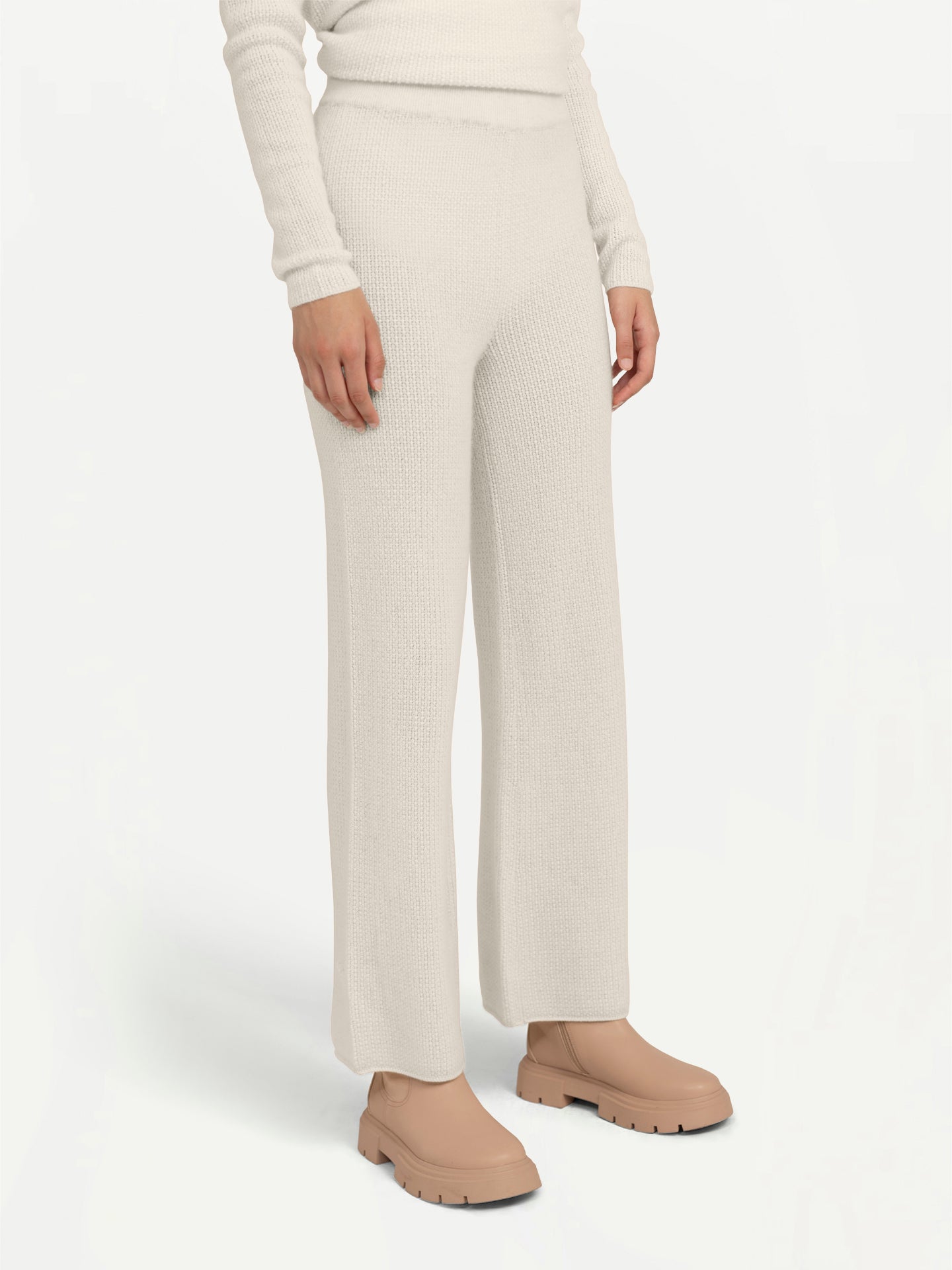 Organic Colour Rib-Knit Flare Trousers