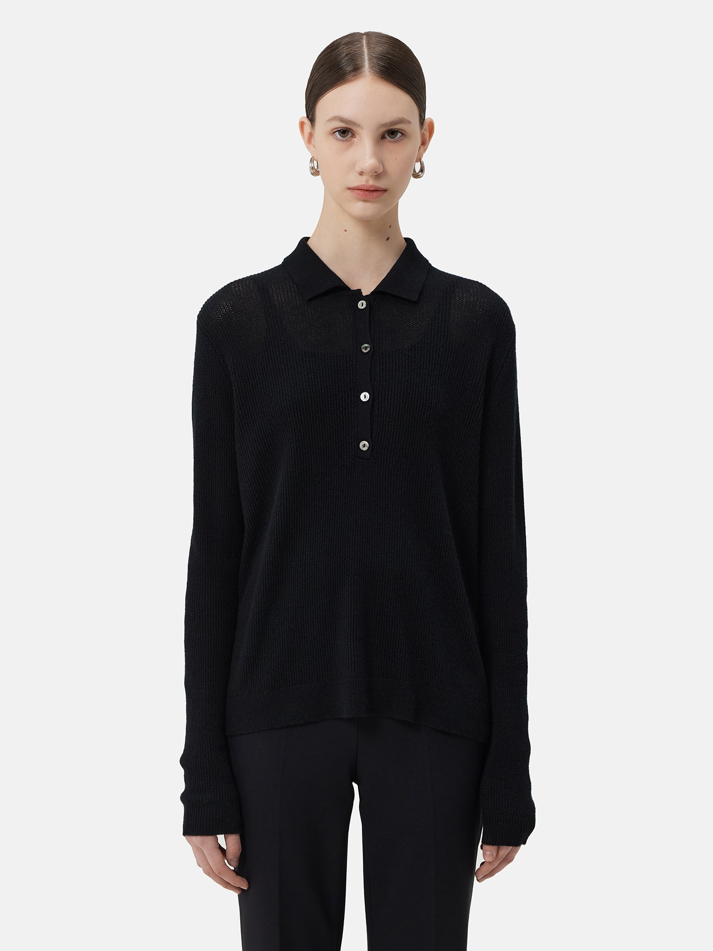 Women's High-Quality Women's Cashmere Polo Black | GOBI Cashmere