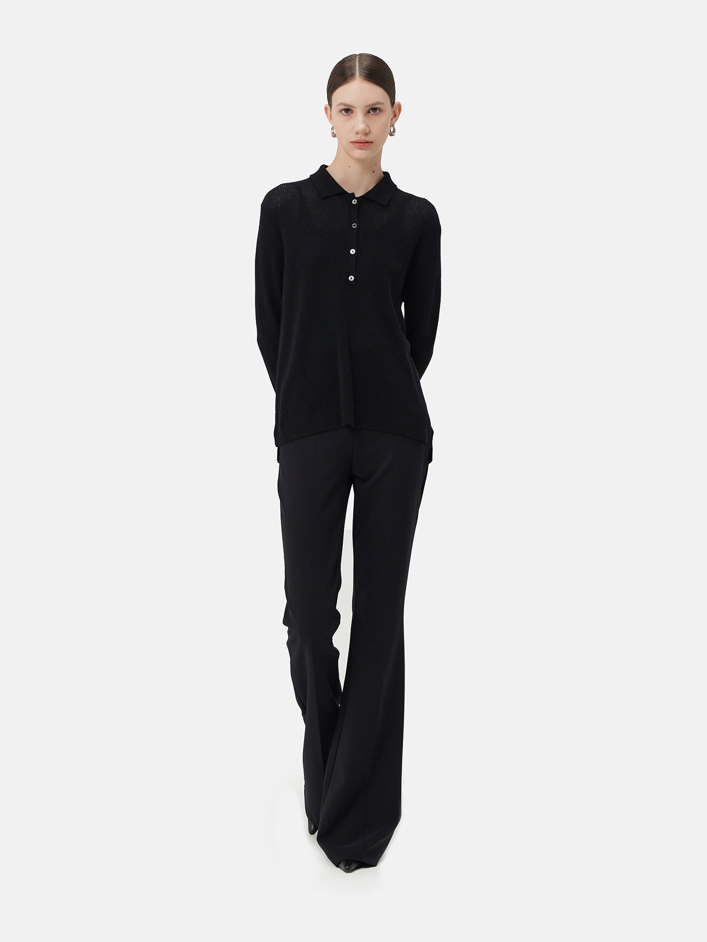 High-Quality Women's Cashmere Polo Black | GOBI Cashmere