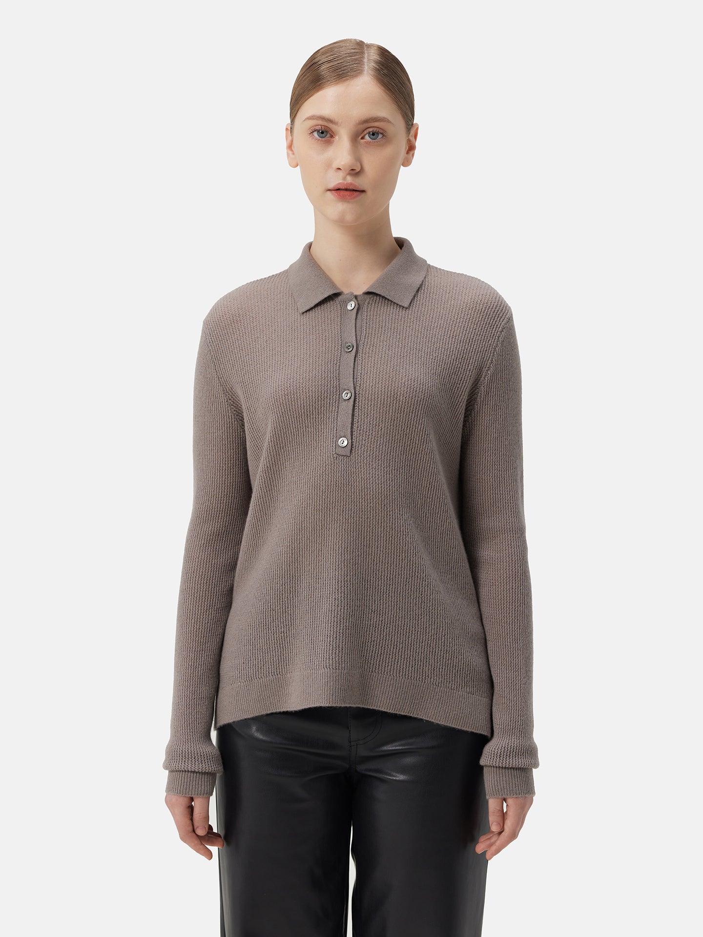 Women's High-Quality Women's Cashmere Polo Brown | GOBI Cashmere