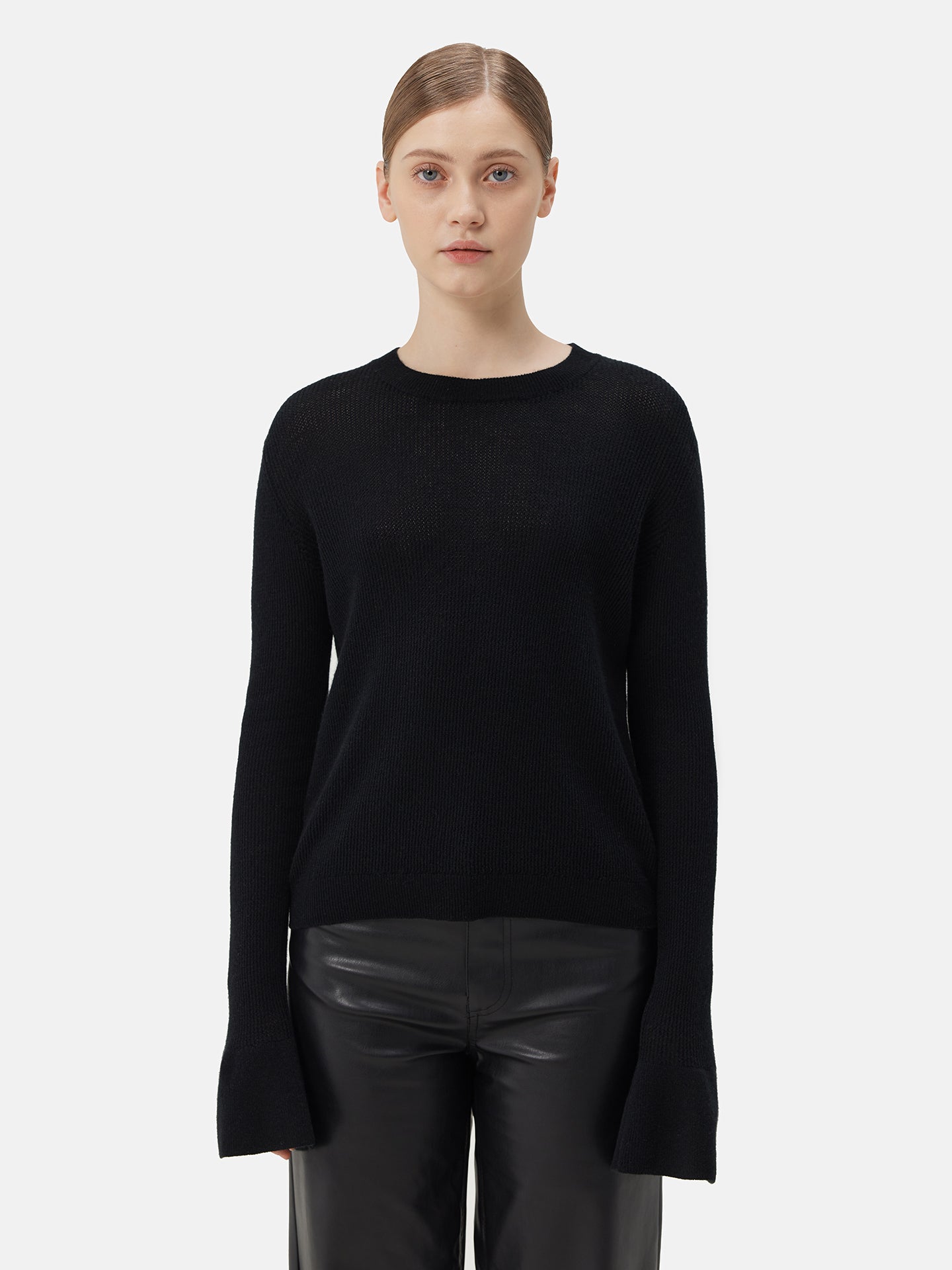 Women's Warm & Cozy Cashmere Bell-Sleeve Jumper Black | GOBI Cashmere