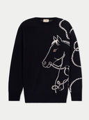 Cashmere Horse Jacquard Jumper Black - Gobi Cashmere