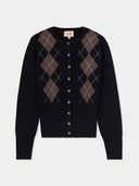 Cashmere Argyle Cardigan Black - Gobi Cashmere