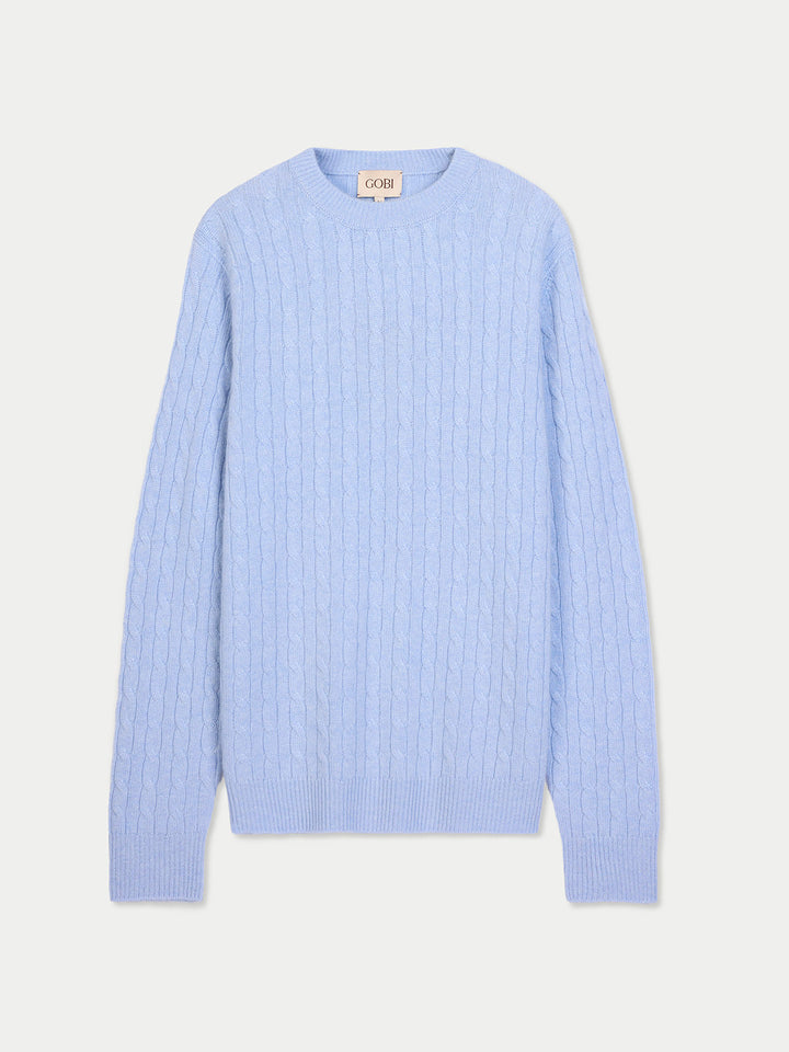 Cashmere Cable-Knit Jumper Light Blue - Gobi Cashmere #color_muted-blue