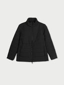 Black puffer jacket on a light gray background