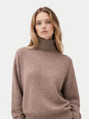 Organic Colour Women T-Neck Cashmere Jumper Taupe - Gobi Cashmere
