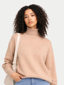 Organic Colour Women T-Neck  Cashmere Jumper Beige - Gobi Cashmere