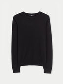 A black cashmere crew neck jumper.