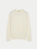 A crew neck cashmere sweater in beige color, displayed against a white background. #color_coconut-milk