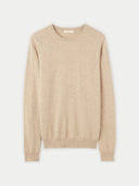 A beige crew neck cashmere sweater. #color_soft-beige