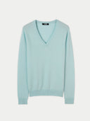 Women's Cashmere Basic V-Neck Sweater Blue Glass - Gobi Cashmere #color_blue-glass